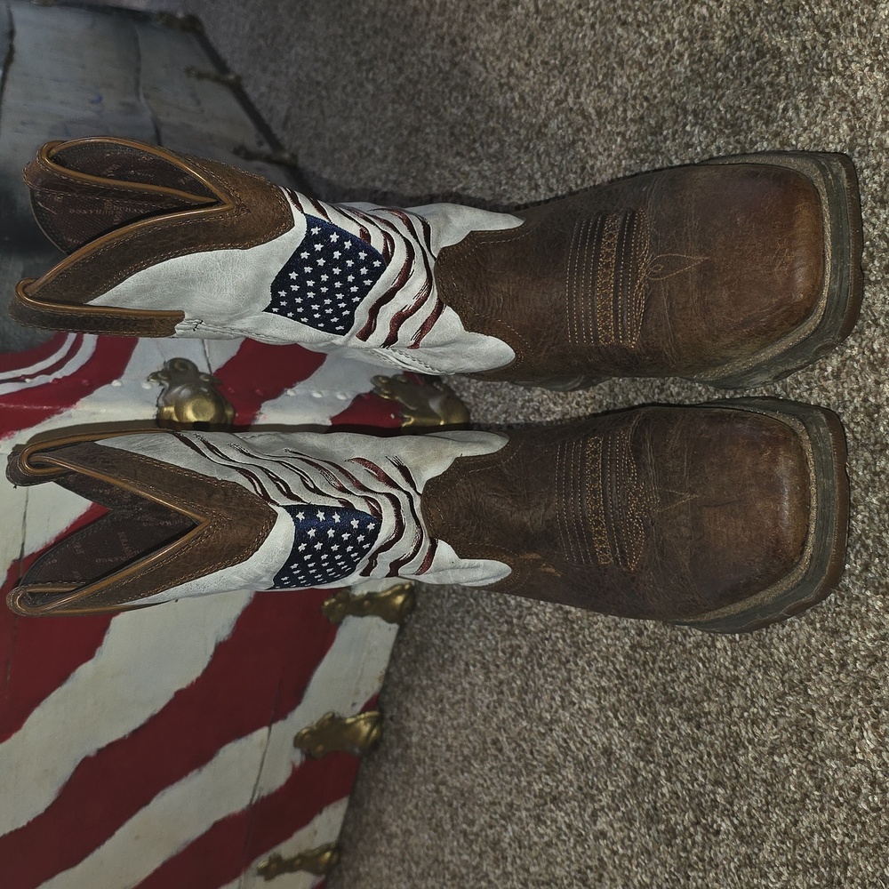 Womens 11" Flag Embroidery Bay Brown Boots Distressed Flag - Picture 2 of 11